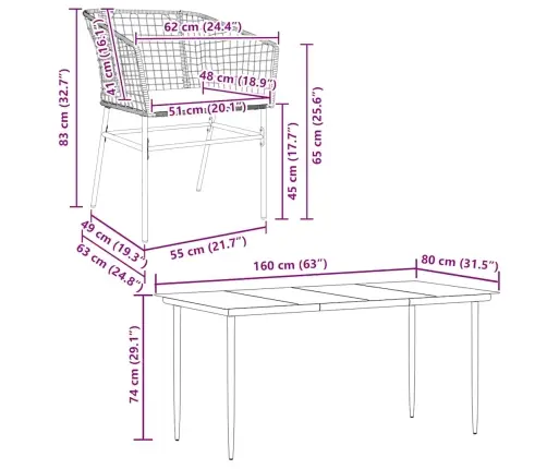 5-Daļīgs Dārza Mēbeļu Komplekts, Matrači, Brūna Pe Rotangpalma Vidaxl