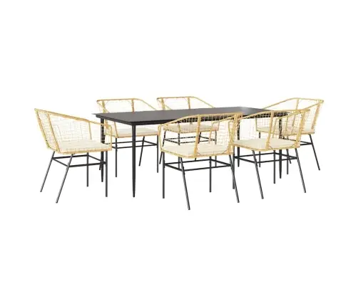 Sodo Komplektas, 7 Dalių, Rudas, Poliratanas Ir Stiklas