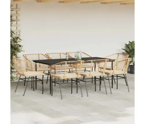 9-Daļīgs Dārza Mēbeļu Komplekts, Matrači, Brūna Pe Rotangpalma Vidaxl