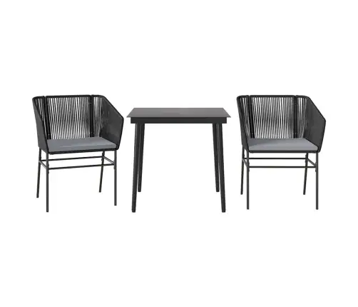 3-Osaline Aiamööbli Komplekt Patjadega, Must, Polürotang Klaas