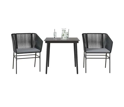 3-Osaline Aiamööbli Komplekt Patjadega, Must, Polürotang Klaas