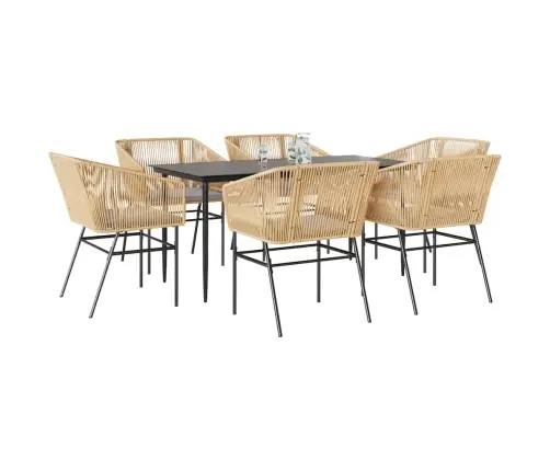 Sodo Komplektas, 7 Dalių, Rudas, Poliratanas Ir Stiklas