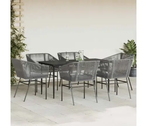 Sodo Komplektas, 7 Dalių, Pilkas, Poliratanas Ir Stiklas