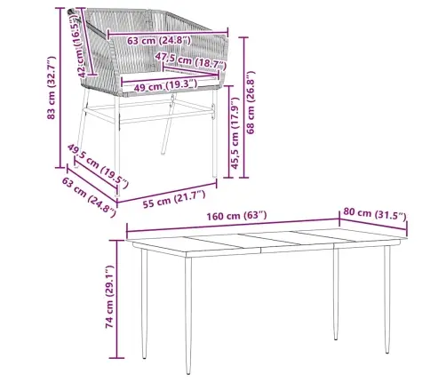 Sodo Komplektas, 7 Dalių, Pilkas, Poliratanas Ir Stiklas