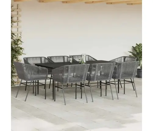 9-Osaline Aiamööbli Komplekt Patjadega, Hall, Polürotang Klaas