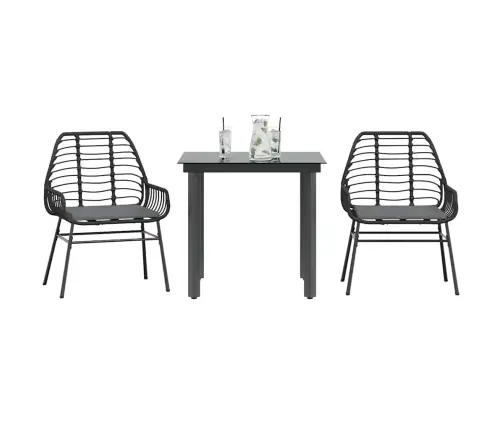 3-Daļīgs Dārza Mēbeļu Komplekts, Matrači, Melna Pe Rotangpalma Vidaxl