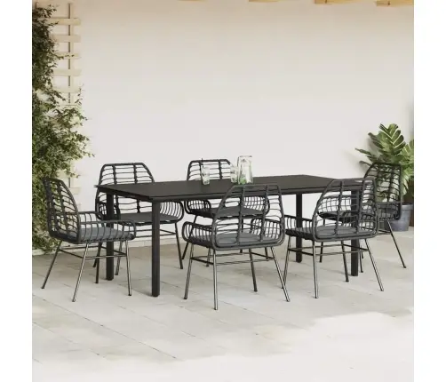 7-Daļīgs Dārza Mēbeļu Komplekts, Matrači, Melna Pe Rotangpalma Vidaxl