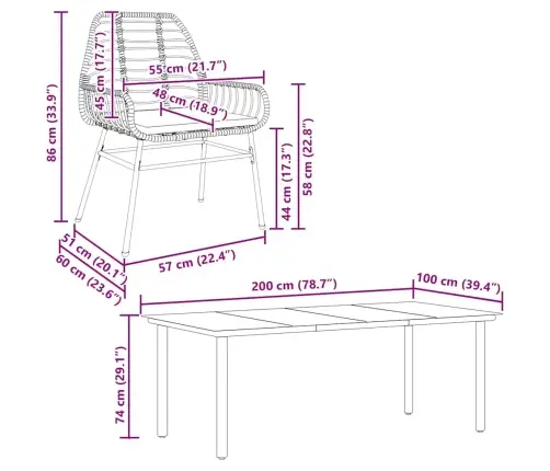7-Daļīgs Dārza Mēbeļu Komplekts, Matrači, Melna Pe Rotangpalma Vidaxl