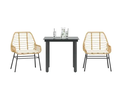 Sodo Komplektas, 3 Dalių, Rudas, Poliratanas Ir Stiklas