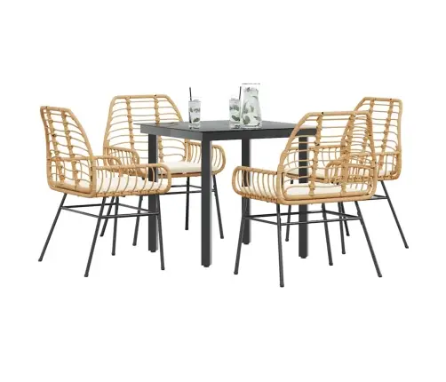 5-Daļīgs Dārza Mēbeļu Komplekts, Matrači, Brūna Pe Rotangpalma Vidaxl