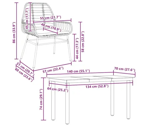 5-Daļīgs Dārza Mēbeļu Komplekts, Matrači, Brūna Pe Rotangpalma Vidaxl