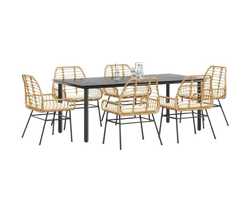 Sodo Komplektas, 7 Dalių, Rudas, Poliratanas Ir Stiklas