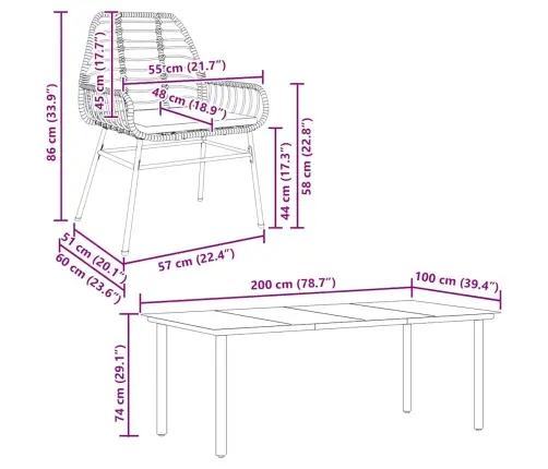 9-Daļīgs Dārza Mēbeļu Komplekts, Matrači, Brūna Pe Rotangpalma Vidaxl
