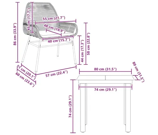3-Osaline Aiamööbli Komplekt Patjadega, Pruun, Polürotang Klaas