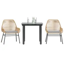 Sodo Komplektas, 3 Dalių, Rudas, Poliratanas Ir Stiklas