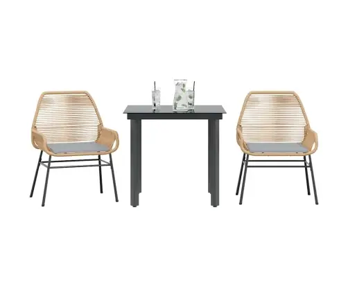 3-Osaline Aiamööbli Komplekt Patjadega, Pruun, Polürotang Klaas