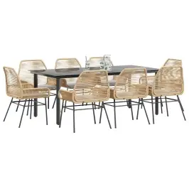 Sodo Komplektas, 9 Dalių, Rudas, Poliratanas Ir Stiklas