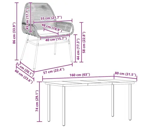 5-Osaline Aiamööbli Komplekt Patjadega, Hall, Polürotang Klaas