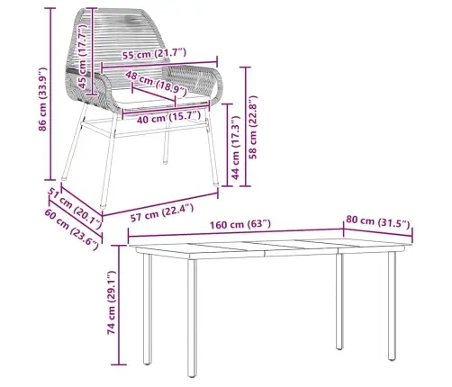 7-Daļīgs Dārza Mēbeļu Komplekts, Matrači, Pelēka Pe Rotangpalma Vidaxl