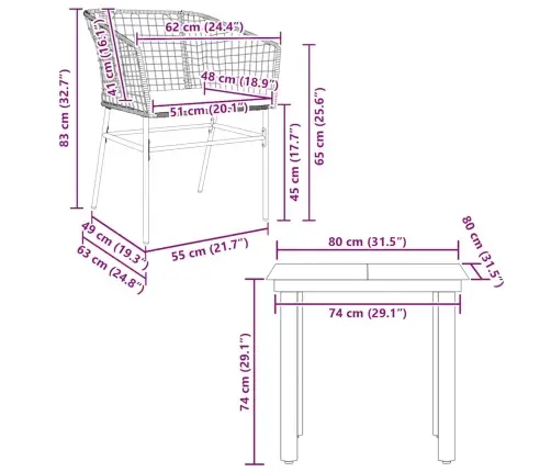 Sodo Komplektas, 3 Dalių, Juodas, Poliratanas Ir Stiklas