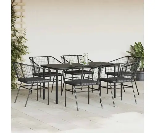 7-Daļīgs Dārza Mēbeļu Komplekts, Matrači, Melna Pe Rotangpalma Vidaxl