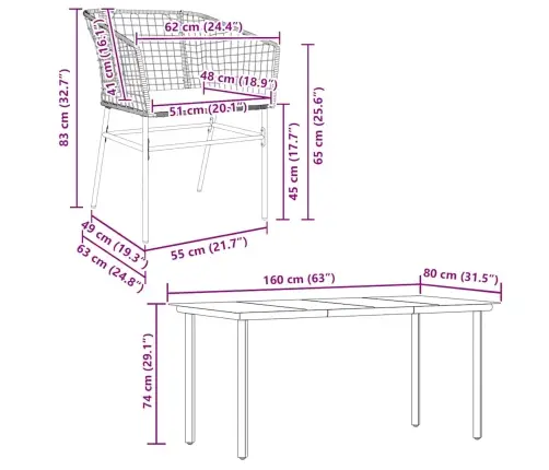 7-Daļīgs Dārza Mēbeļu Komplekts, Matrači, Melna Pe Rotangpalma Vidaxl