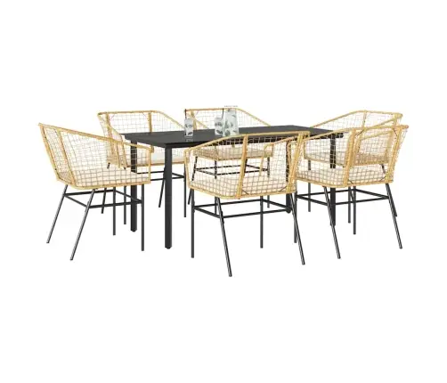 7-Daļīgs Dārza Mēbeļu Komplekts, Matrači, Brūna Pe Rotangpalma Vidaxl