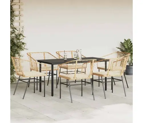 7-Daļīgs Dārza Mēbeļu Komplekts, Matrači, Brūna Pe Rotangpalma Vidaxl