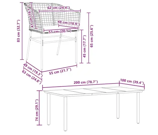 7-Daļīgs Dārza Mēbeļu Komplekts, Matrači, Brūna Pe Rotangpalma Vidaxl