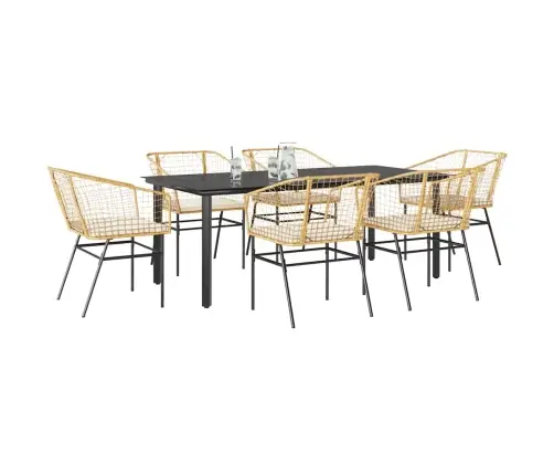 7-Daļīgs Dārza Mēbeļu Komplekts, Matrači, Brūna Pe Rotangpalma Vidaxl