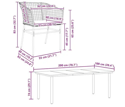 9-Daļīgs Dārza Mēbeļu Komplekts, Matrači, Brūna Pe Rotangpalma Vidaxl