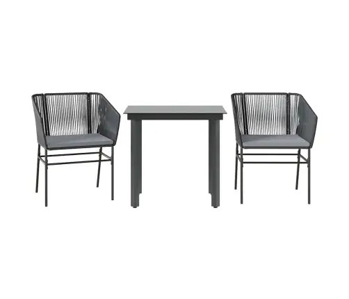 3-Osaline Aiamööbli Komplekt Patjadega, Must, Polürotang Klaas