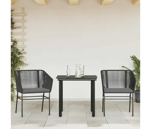 3-Osaline Aiamööbli Komplekt Patjadega, Must, Polürotang Klaas