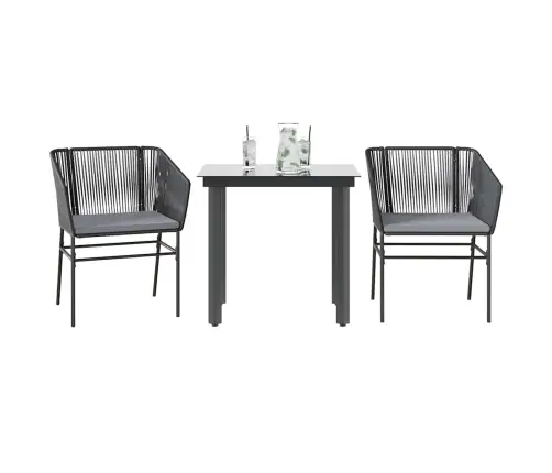 3-Osaline Aiamööbli Komplekt Patjadega, Must, Polürotang Klaas