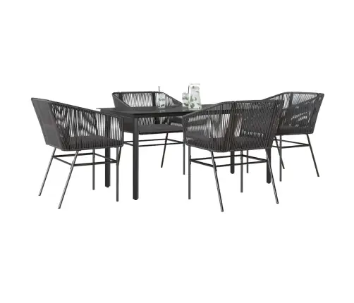 5-Osaline Aiamööbli Komplekt Patjadega, Must, Polürotang Klaas