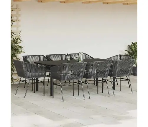 9-Daļīgs Dārza Mēbeļu Komplekts, Matrači, Melna Pe Rotangpalma Vidaxl