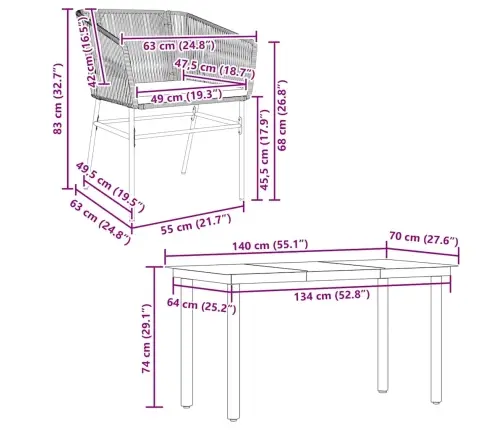 5-Osaline Aiamööbli Komplekt Patjadega, Pruun, Polürotang Klaas