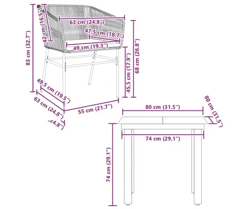 3-Daļīgs Dārza Mēbeļu Komplekts, Matrači, Pelēka Pe Rotangpalma Vidaxl