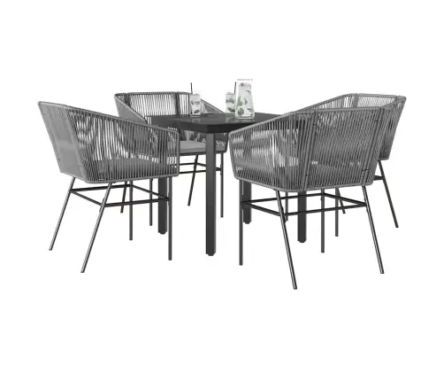 Sodo Komplektas, 5 Dalių, Pilkas, Poliratanas Ir Stiklas