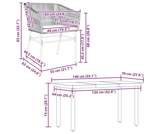 5-Daļīgs Dārza Mēbeļu Komplekts, Matrači, Pelēka Pe Rotangpalma Vidaxl