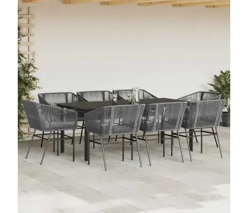 9-Daļīgs Dārza Mēbeļu Komplekts, Matrači, Pelēka Pe Rotangpalma Vidaxl