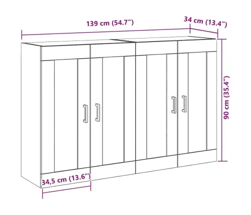 Sienas Skapji 2 Gabali, Vecs Koks, 69,5 X 34 X 90 Cm, Inženierkoks Vidaxl