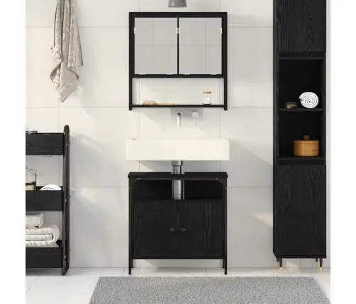 2 Daļu Vannas Istabas Mēbeļu Komplekts Melnā Ozola Inženierijas Koks Vidaxl