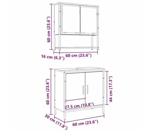 2 Daļu Vannasistabas Mēbeļu Komplekts Vecs Koks Inženierijas Koks Vidaxl