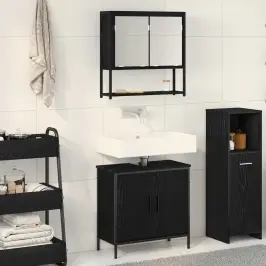 Vannitoa Mööbleset Riiuliga Ladustamisega 2 Pcs Must Tehispuit