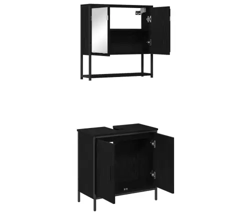 Vannitoa Mööbleset Riiuliga Ladustamisega 2 Pcs Must Tehispuit