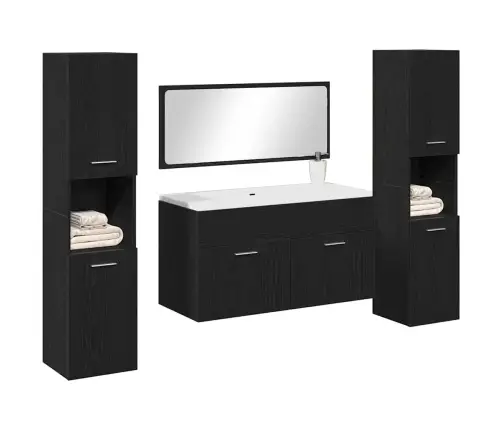 4 Daļu Vannasistabas Mēbeļu Komplekts Melnā Ozola Inženierijas Kokam Vidaxl