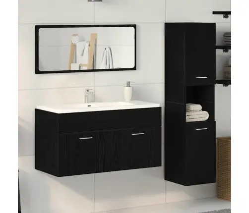 Vonios Baldų Komplektas 3 Pcs Juodas Ąžuolas 60 X 38.5 X 46 Cm