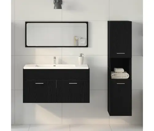 Vonios Baldų Komplektas 3 Pcs Juodas Ąžuolas 60 X 38.5 X 46 Cm