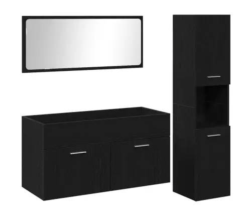 Vonios Baldų Komplektas 3 Pcs Juodas Ąžuolas 60 X 38.5 X 46 Cm